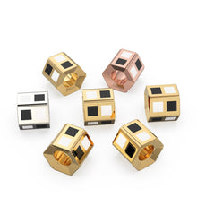 Load image into Gallery viewer, Checkerboard Black White Enamel Solid Gold Beads / Spacer Handmade 18k Findings - Jalvi &amp; Co.
