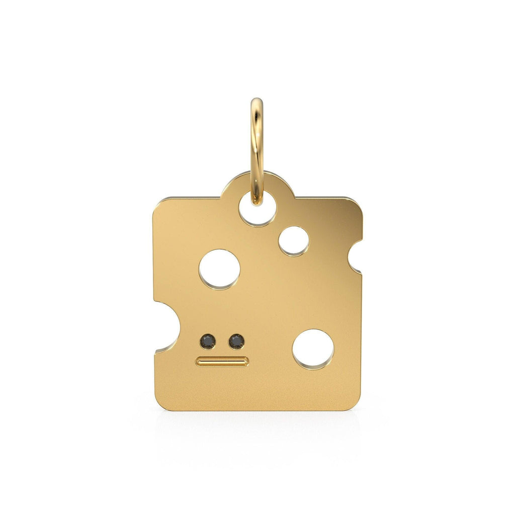 Cheese Pendant / Recycled 18k Yellow Gold / Black Diamonds / Cheese Lover / Cheese Slice / Gold Cheese / Gold Designer Food Charm Pendant - Jalvi & Co.