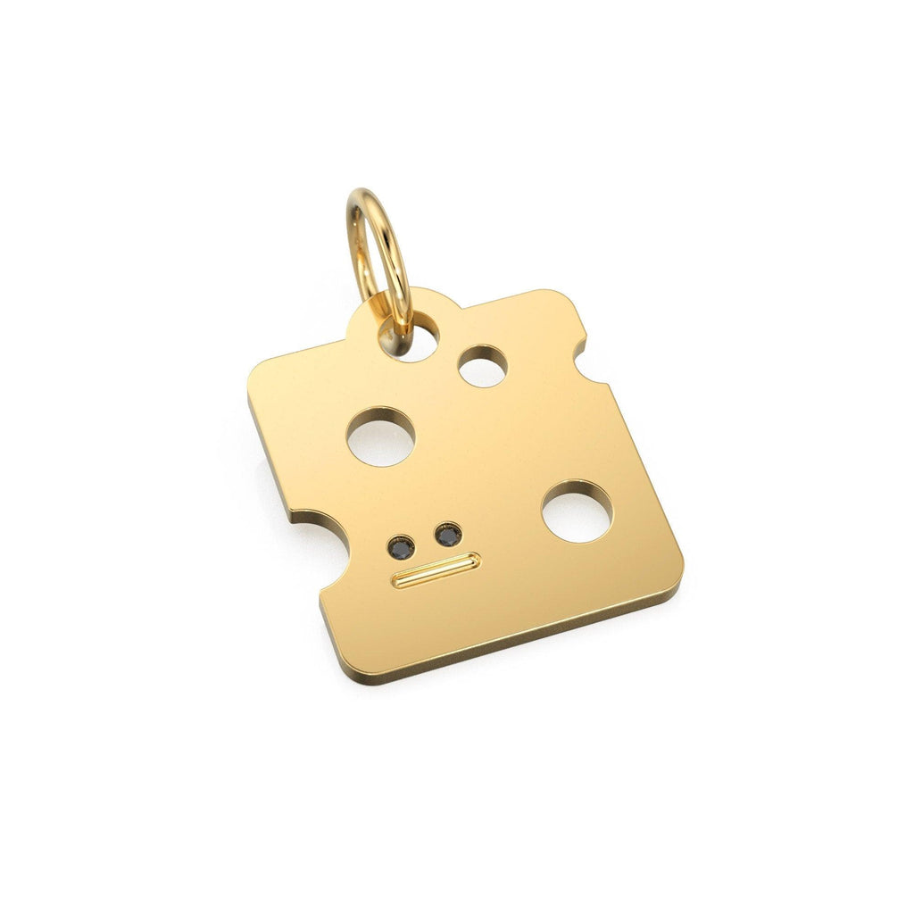 Cheese Pendant / Recycled 18k Yellow Gold / Black Diamonds / Cheese Lover / Cheese Slice / Gold Cheese / Gold Designer Food Charm Pendant - Jalvi & Co.