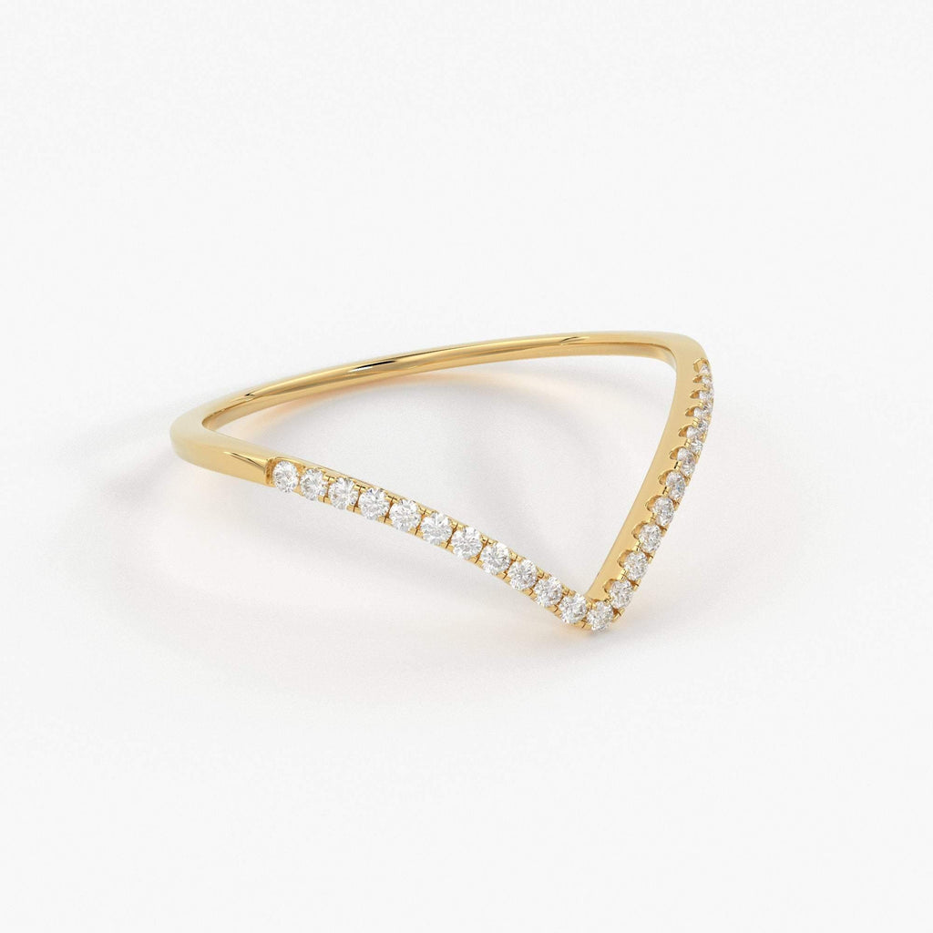 Chevron Ring / 14k Gold Diamond Chevron Ring / V Shaped Stackable Diamond Ring / Stacking Midi / Genuine Diamond Ring / French Pave Band - Jalvi & Co.