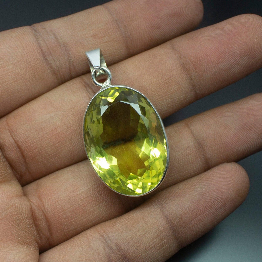 Christmas Gift, 13.80g, Totally Handmade Natural Lemon Quartz Oval Shape 925 Sterling Silver Pendant - Jalvi & Co.