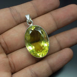 Christmas Gift,  13.80g, Totally Handmade Natural Lemon Quartz Oval Shape 925 Sterling Silver Pendant