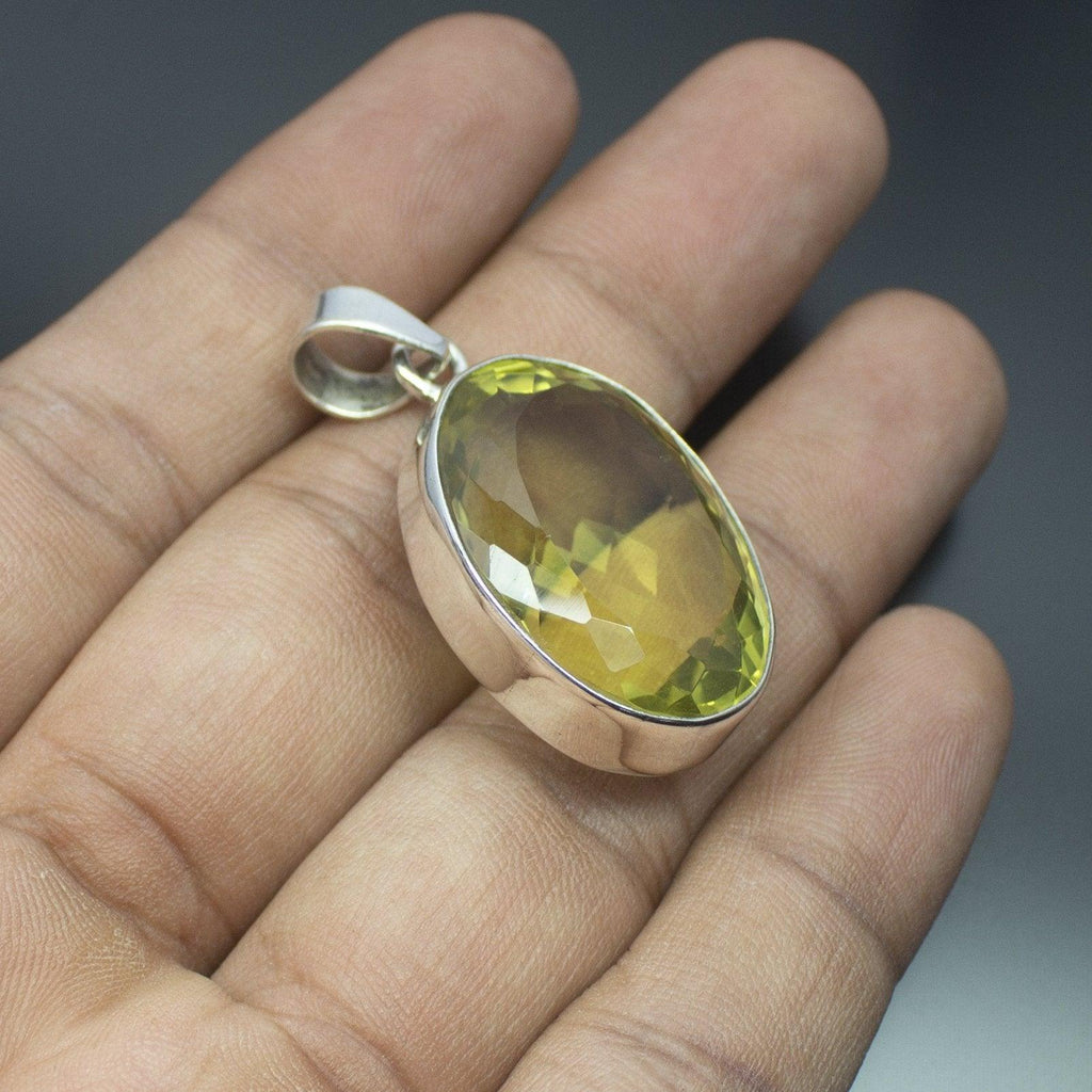 Christmas Gift, 13.80g, Totally Handmade Natural Lemon Quartz Oval Shape 925 Sterling Silver Pendant - Jalvi & Co.