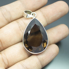 Load image into Gallery viewer, Christmas Gift, 16.50g, Totally Handmade Natural Smoky Quartz Pear Shape 925 Sterling Silver Pendant - Jalvi &amp; Co.
