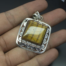 Load image into Gallery viewer, Christmas Gift, 18g, Totally Handmade Natural Tiger&#39;s Eye Square Shape 925 Sterling Silver Pendant - Jalvi &amp; Co.