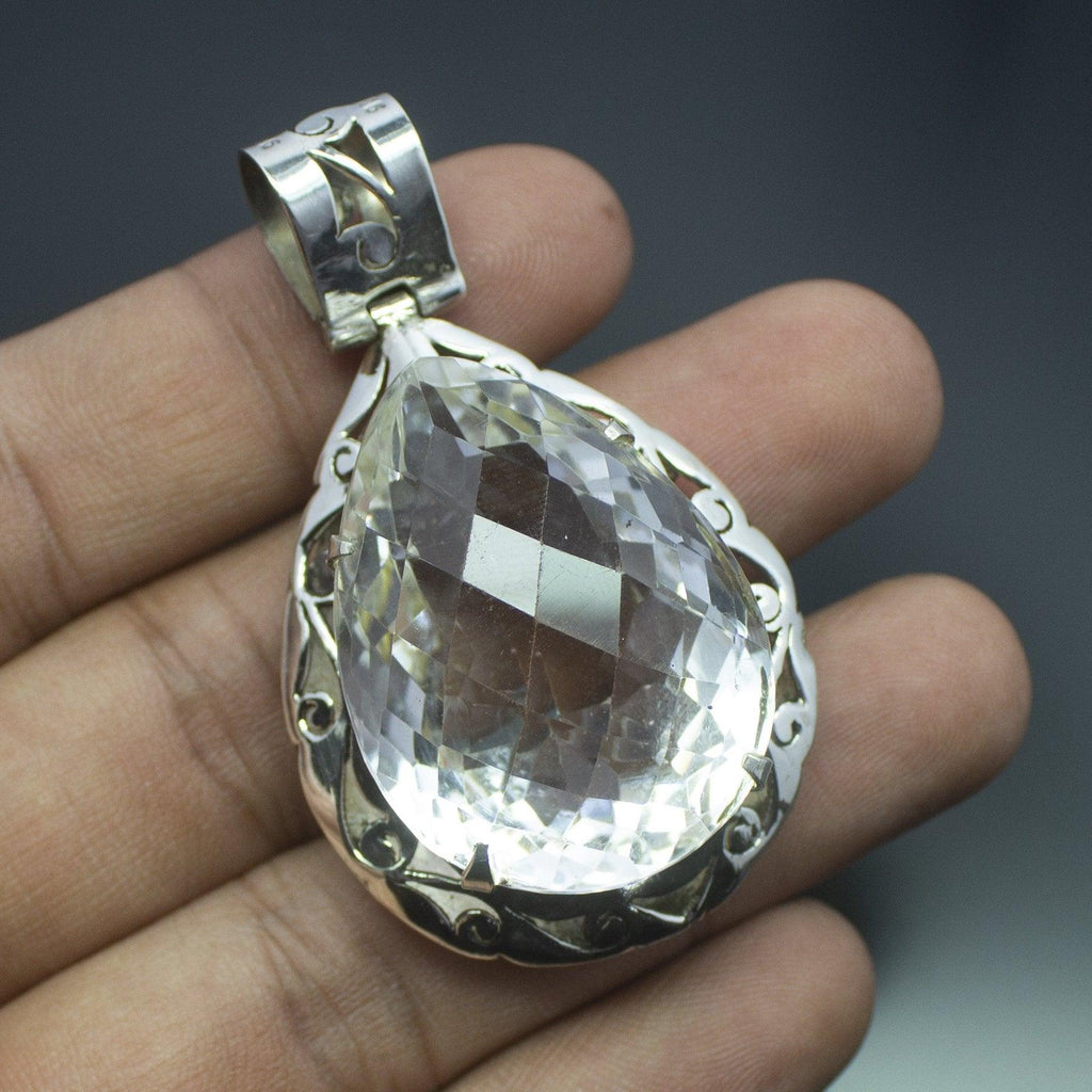 Christmas Gift, 23.1g, Totally Handmade Natural White Quartz Pear Shape 925 Sterling Silver Pendant - Jalvi & Co.