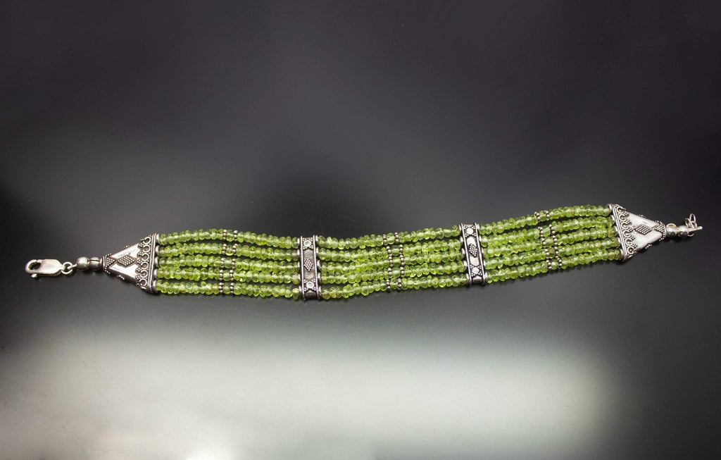 Christmas Gift, 33.5g, Totally Handmade Peridot Rondelle Beads 925 Sterling Silver Bracelet - Jalvi & Co.