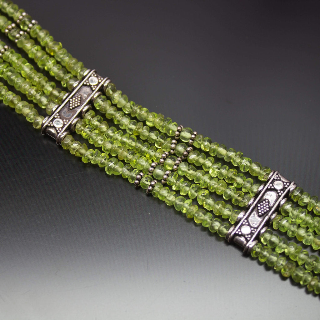 Christmas Gift, 33.5g, Totally Handmade Peridot Rondelle Beads 925 Sterling Silver Bracelet - Jalvi & Co.