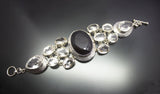 Christmas Gift,  93g, Totally Handmade White and Smoky Quartz 925 Sterling Silver Bracelet