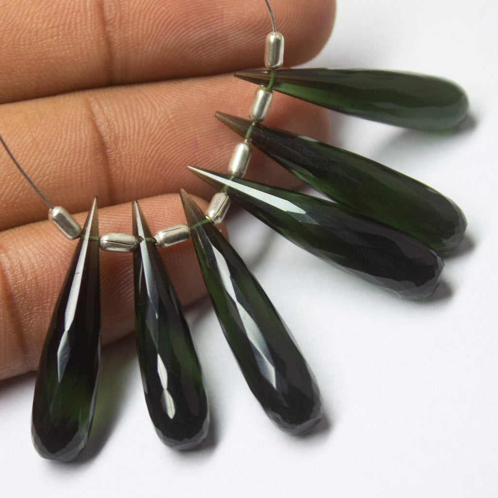 Chrome Green Quartz Faceted Tear Drop Beads 30x7mm 6pc - Jalvi & Co.