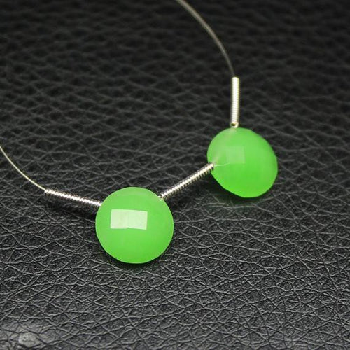 Chrysoprase Chalcedony Faceted Coin Loose Gemstone Side Drill Matching 6pc 10mm - Jalvi & Co.