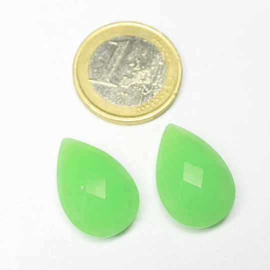 Chrysoprase Chalcedony Faceted Pear Drop Briolette Matched Pair Bead 2pc 22x15mm - Jalvi & Co.