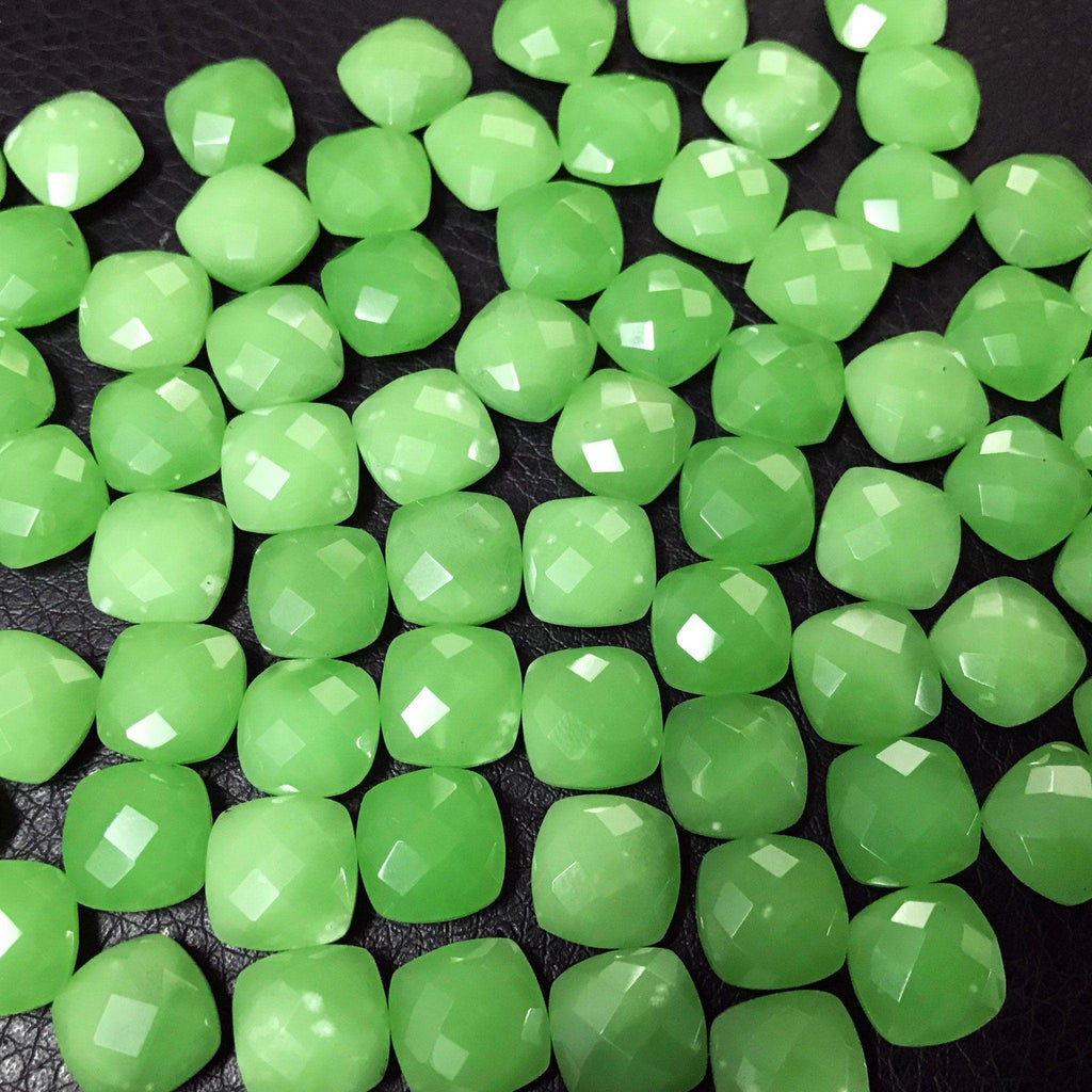 Chrysoprase Quartz Faceted Checker Square Cushion Matching Beads Strand 6pc 10mm - Jalvi & Co.