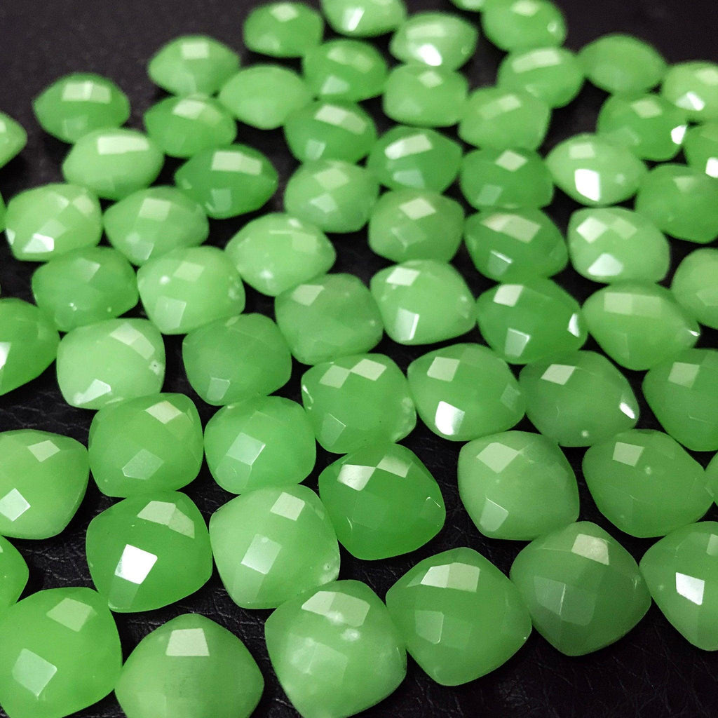 Chrysoprase Quartz Faceted Checker Square Cushion Matching Beads Strand 6pc 10mm - Jalvi & Co.