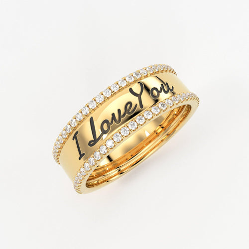 Chunky Custom Engraving Ring Ring/ Personalized Jewelry in 14k Gold and Diamonds / Perfect Gift for Mother / Alphabet Ring / Name Ring Gift - Jalvi & Co.