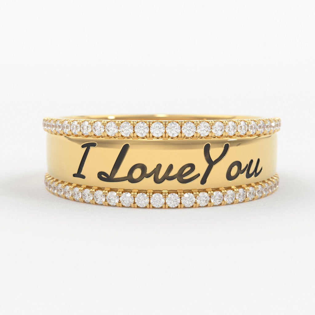 Chunky Custom Engraving Ring Ring/ Personalized Jewelry in 14k Gold and Diamonds / Perfect Gift for Mother / Alphabet Ring / Name Ring Gift - Jalvi & Co.
