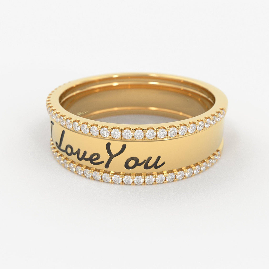 Chunky Custom Engraving Ring Ring/ Personalized Jewelry in 14k Gold and Diamonds / Perfect Gift for Mother / Alphabet Ring / Name Ring Gift - Jalvi & Co.