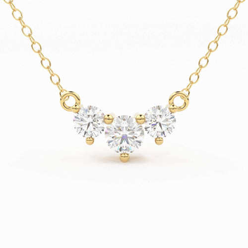 Classic Trio Diamond Necklace / 14k Gold Diamond Necklace 0.26 Ctw /Past Present Future / Prong Setting 3 Stone / Gift for her - Jalvi & Co.