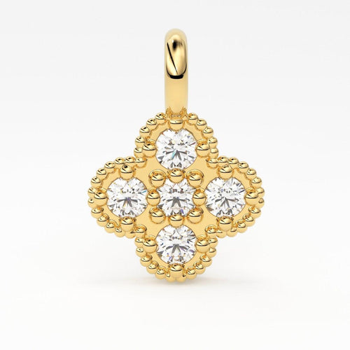 Clover Leaf Milgrain Charm / 14k 18k Solid Gold Charm / Diamond Charm Supply / Solitaire Diamond Charm / Christmas Sale - Jalvi & Co.