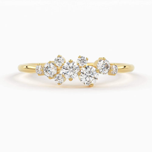 Cluster Ring in 14k Gold / Diamond Cluster Ring / Unique Diamond Stackable Ring / Diamond Wedding Band - Jalvi & Co.