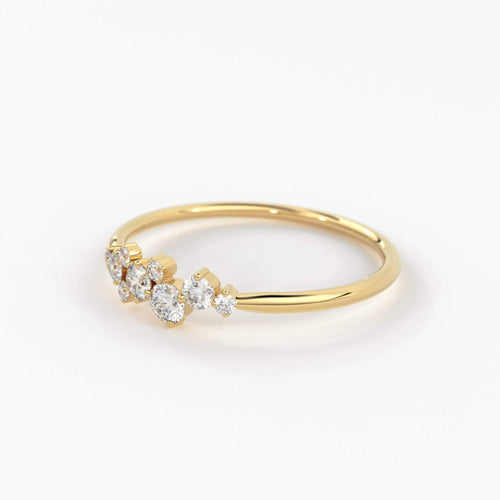 Cluster Ring in 14k Gold / Diamond Cluster Ring / Unique Diamond Stackable Ring / Diamond Wedding Band - Jalvi & Co.