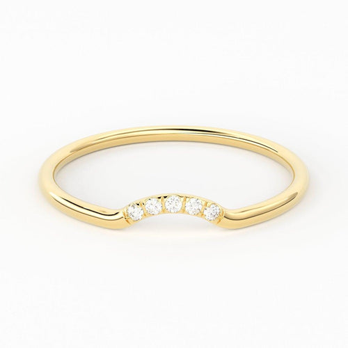 Curved Diamond Band in 14k Gold / Stackable Gold Ring / Gold Band White Diamond Ring / Anniversary Gift - Jalvi & Co.