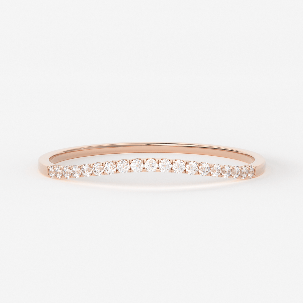 Curved Diamond Wedding Ring / Curved Wedding Band Rose Gold / 14k Solid Gold Diamond Ring / Halo Diamond Ring - Jalvi & Co.