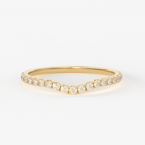 Curved Wedding Ring / Curved Wedding Band Rose Gold / 14k Solid Gold Diamond Ring / Halo Diamond Ring - Jalvi & Co.