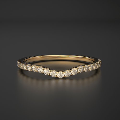 Curved Wedding Ring / Curved Wedding Band Rose Gold / 14k Solid Gold Diamond Ring / Halo Diamond Ring - Jalvi & Co.