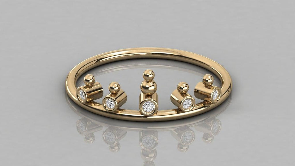 Dainty Cute Ring / 14k Gold Brilliant Diamond Ring / Diamond Snowman Ring / Diamond Wedding Band - Jalvi & Co.