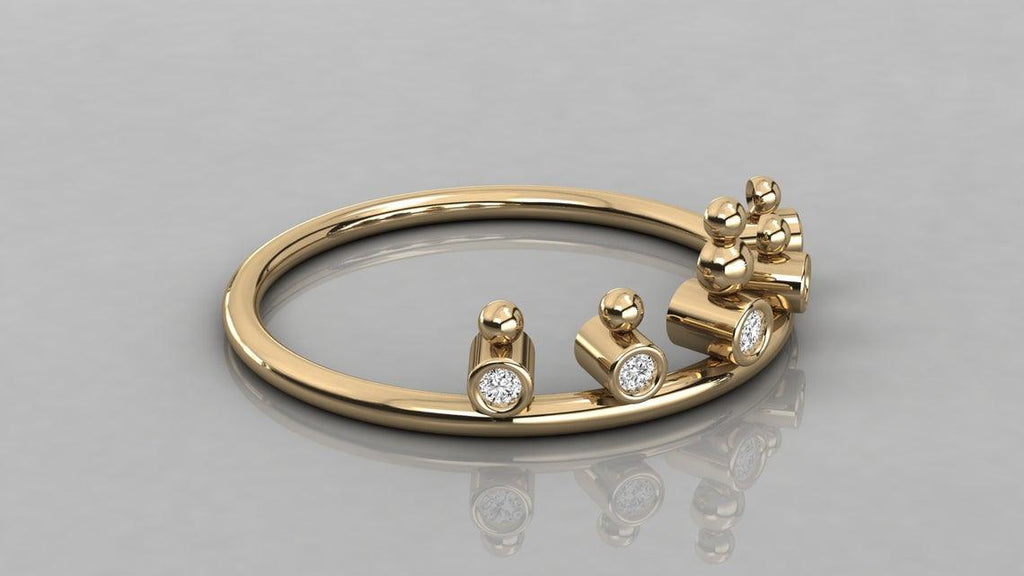 Dainty Cute Ring / 14k Gold Brilliant Diamond Ring / Diamond Snowman Ring / Diamond Wedding Band - Jalvi & Co.