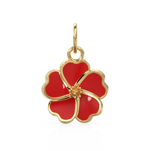 Dainty Hibiscus Solid Gold Enamel Charm / Tropical Flower Gold Enamel Pendant / Hawaiian Inspired Jewelry for Necklace Bracelet Earring - Jalvi & Co.