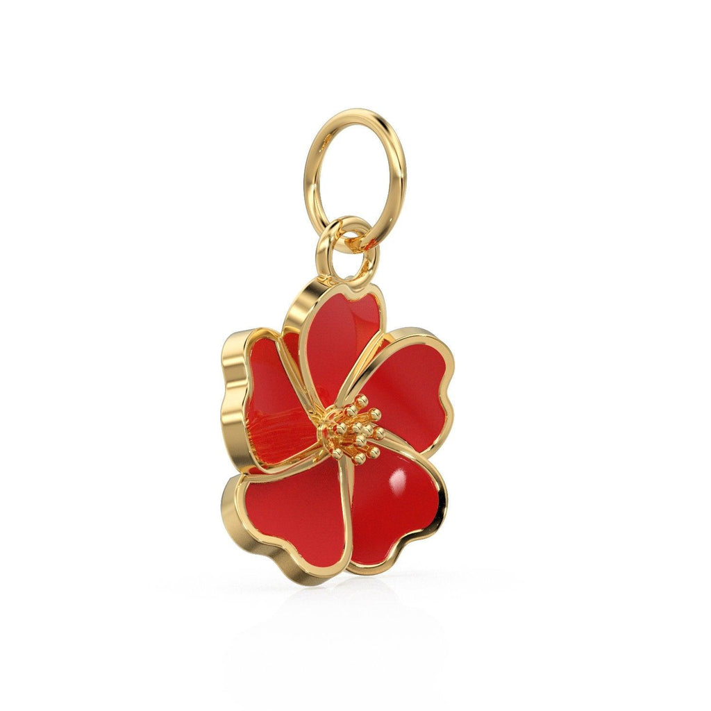 Dainty Hibiscus Solid Gold Enamel Charm / Tropical Flower Gold Enamel Pendant / Hawaiian Inspired Jewelry for Necklace Bracelet Earring - Jalvi & Co.