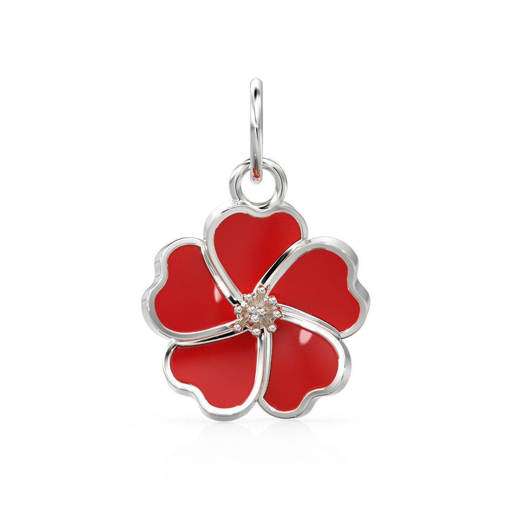 Dainty Hibiscus Solid Gold Enamel Charm / Tropical Flower Gold Enamel Pendant / Hawaiian Inspired Jewelry for Necklace Bracelet Earring - Jalvi & Co.