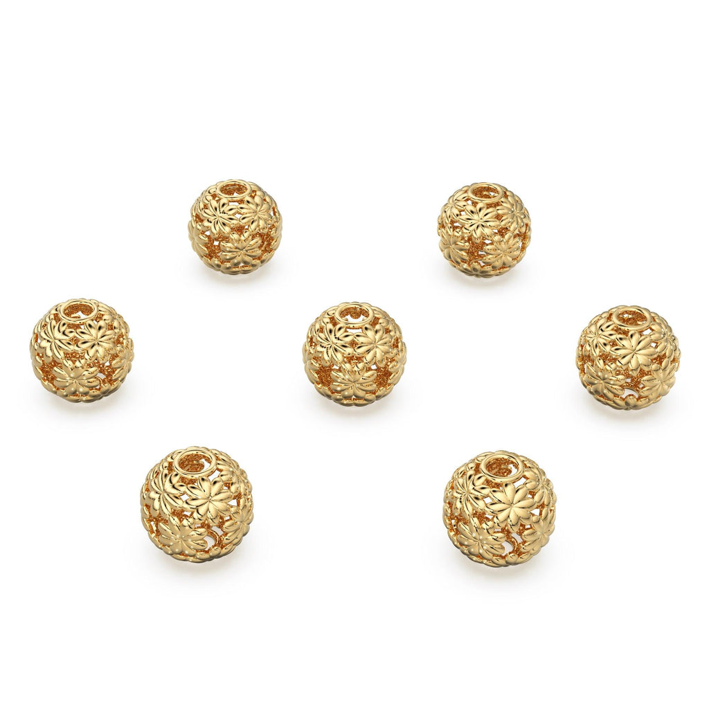 Daisy Flower Solid Gold 14k 18k Handmade Gold Spacer Bead Jewelry Making Supply 6mm 8mm 9.50mm - Jalvi & Co.
