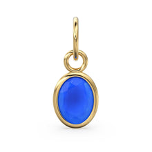 Load image into Gallery viewer, Dark Blue Chalcedony Oval Solid Gold Charm / Natural Blue Gemstone Handmade 18k Gold Pendant / 1pc 14k Solid Gold Jewelry Making Findings - Jalvi &amp; Co.