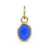 Dark Blue Chalcedony Oval Solid Gold Charm / Natural Blue Gemstone Handmade 18k Gold Pendant / 1pc 14k Solid Gold Jewelry Making Findings