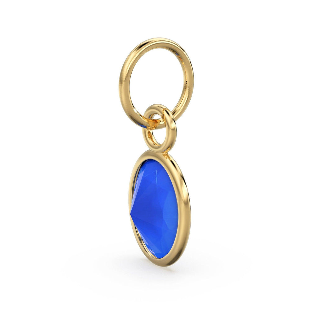 Dark Blue Chalcedony Oval Solid Gold Charm / Natural Blue Gemstone Handmade 18k Gold Pendant / 1pc 14k Solid Gold Jewelry Making Findings - Jalvi & Co.