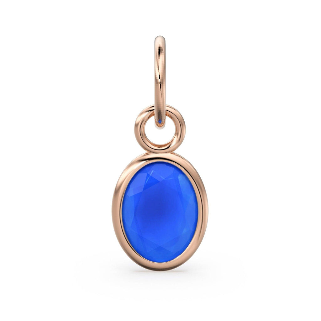 Dark Blue Chalcedony Oval Solid Gold Charm / Natural Blue Gemstone Handmade 18k Gold Pendant / 1pc 14k Solid Gold Jewelry Making Findings - Jalvi & Co.