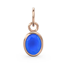 Load image into Gallery viewer, Dark Blue Chalcedony Oval Solid Gold Charm / Natural Blue Gemstone Handmade 18k Gold Pendant / 1pc 14k Solid Gold Jewelry Making Findings - Jalvi &amp; Co.