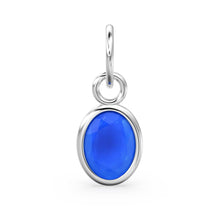 Load image into Gallery viewer, Dark Blue Chalcedony Oval Solid Gold Charm / Natural Blue Gemstone Handmade 18k Gold Pendant / 1pc 14k Solid Gold Jewelry Making Findings - Jalvi &amp; Co.