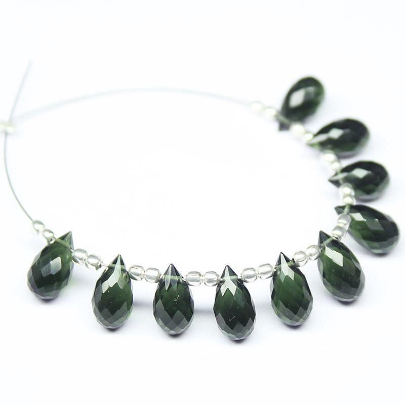 Dark Chrome Green Quartz Faceted Tear Drop Briolette Beads 20 beads 10x5mm - Jalvi & Co.