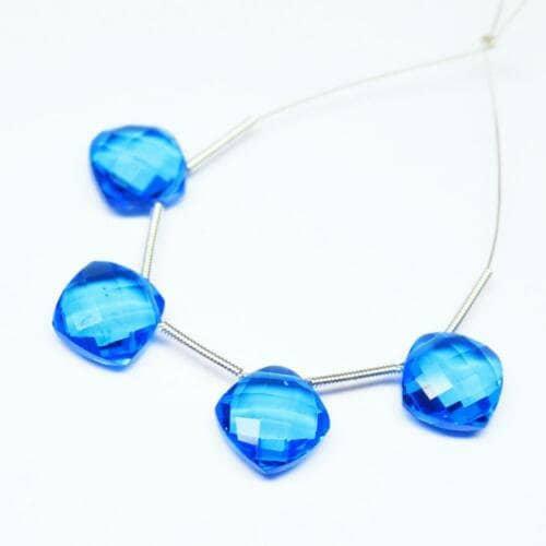 Dark Swiss Blue Quartz Faceted Cushion Loose Matching Side Drill Beads 14pc 10mm - Jalvi & Co.