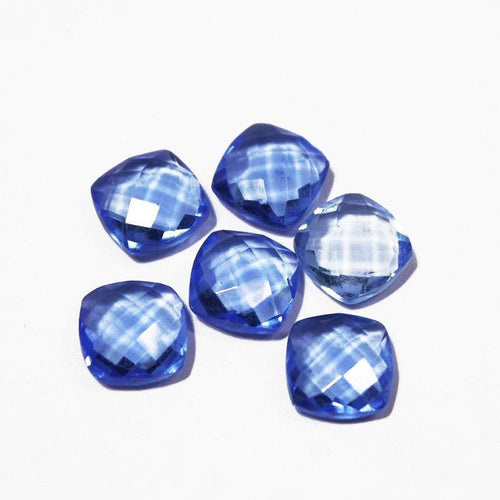 Dark Tanzanite Quartz Faceted Cushion Matching Pair Loose Bead 6pc 10mm - Jalvi & Co.