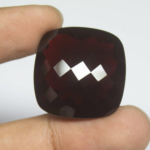 Deep Red GARNET Quartz Cushion Checker Cut Loose Gemstone, 25x25x14mm, 54.51ct - Jalvi & Co.