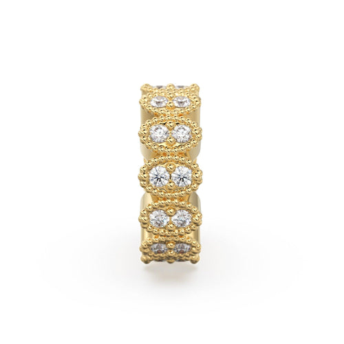 Designer Diamond Cluster Solid Gold Beads / 9mm Diamond Eternity Rondelle Wheel Beads / Oval Diamonds 14k 18k Gold Tyre Finding - Jalvi & Co.
