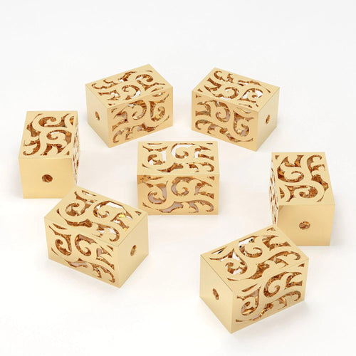Designer Floral Rectangular Solid Gold Handmade Spacer Gold Bead Finding 12,14,18mm - Jalvi & Co.