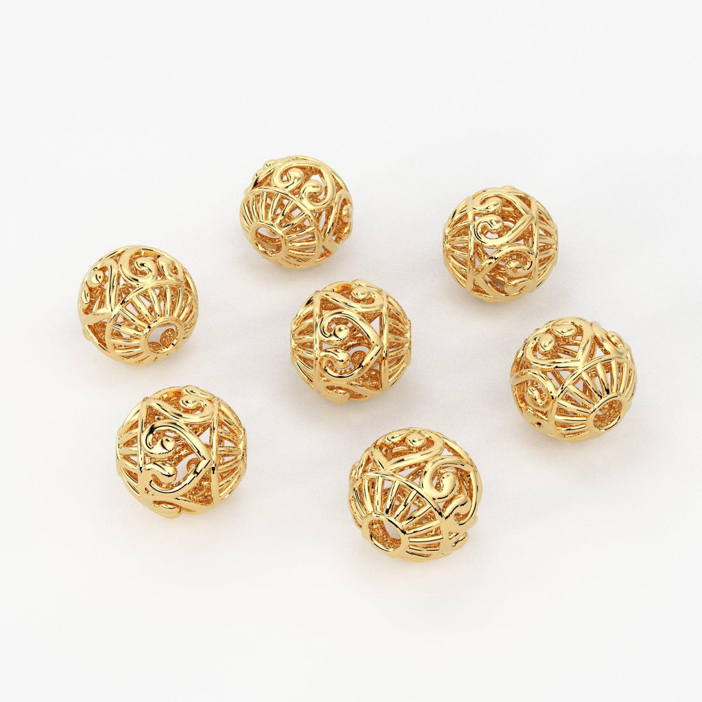 Designer Heart Solid Gold Handmade Round Spacer Gold Bead Finding 8mm 10mm - Jalvi & Co.