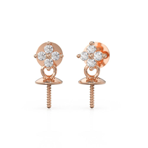 Diamond 18k Solid Gold Ear Post Earrings with 4mm cup / Diamond Ear Post with Bead Cap / Diamond Pear Cap 14k Gold Jewelry Making Finding - Jalvi & Co.