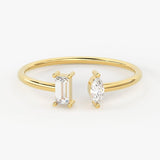 Diamond Baguette Marquise Ring/ Open Design 14k Gold Diamond Duo Ring / Open Baguette Ring Gold / Stackable Marquise Ring / Diamond Ring